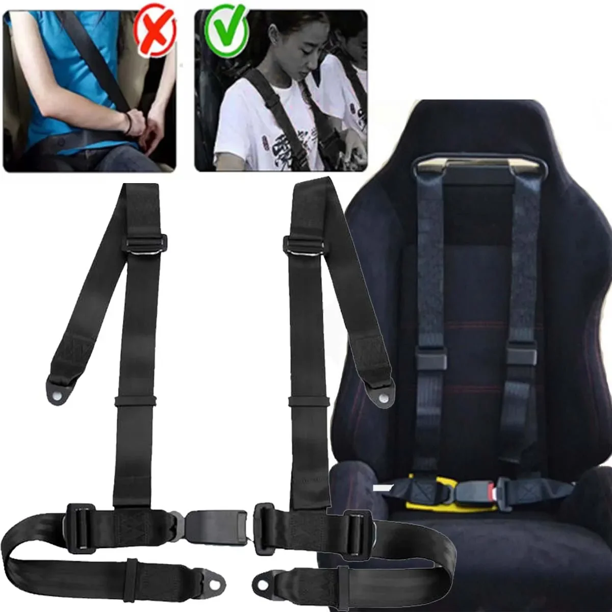 

Black Safety Racing Seat Belt Sports Camlock Harness Shoulder Strap w/ 3 4 Point Fixing Mounting Quick Release Nylon Accessories