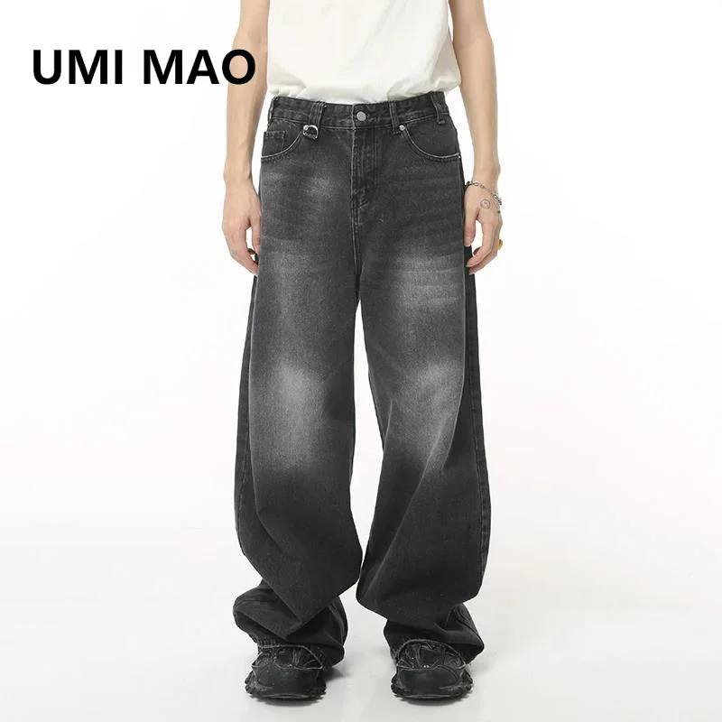 

UMI MAO Vintage Men's Baggy Denim Trousers 2023 New Streetwear Wide Leg Loose Denim Pants Fashion Distressed Straight Pants