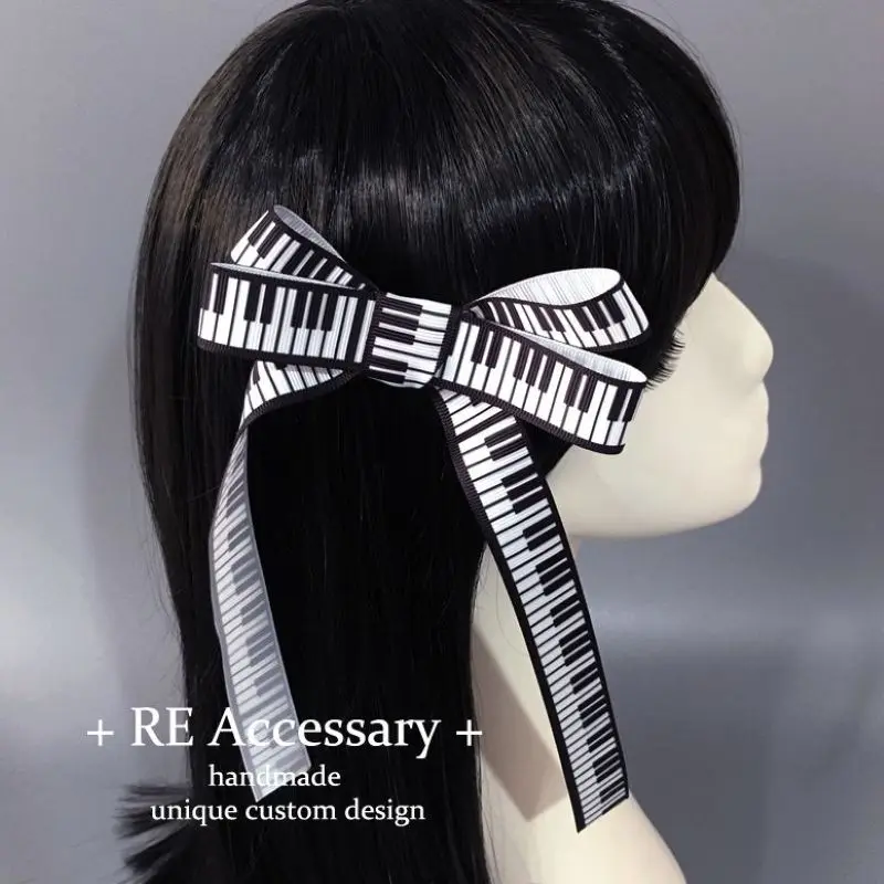 

【1 пара】Заколка для волос ручной работы в стиле Y2K, готическая, винтажная, черно-белая, с бантом и элементами клавиш пианино, в форме утиного клюва, альтернативный аксессуар для волос