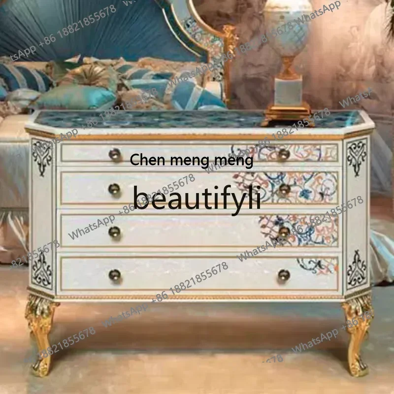 

D178 Italian French solid wood dining side cabinet shell parquet four chest cabinet