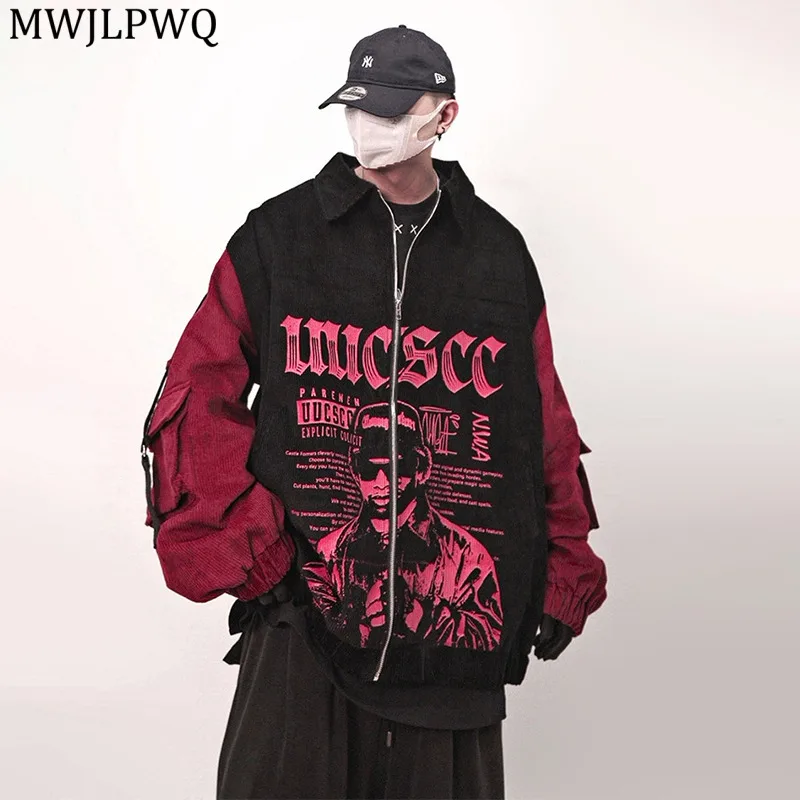 

MWJLPWQ Autumn Hip-Hop Trendy Corduroy Baseball Jacket Letter Design High Street Male Loose Casual Tops 2025 Fashion 11733