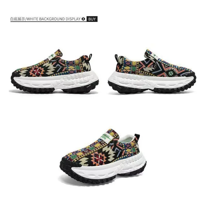 Men Y2K Streetwear Slip-On Sneakers 2026 Winter Printed Fabric Thick-Sole Height-Boost American-Style Non-Slip Casual Shoes
