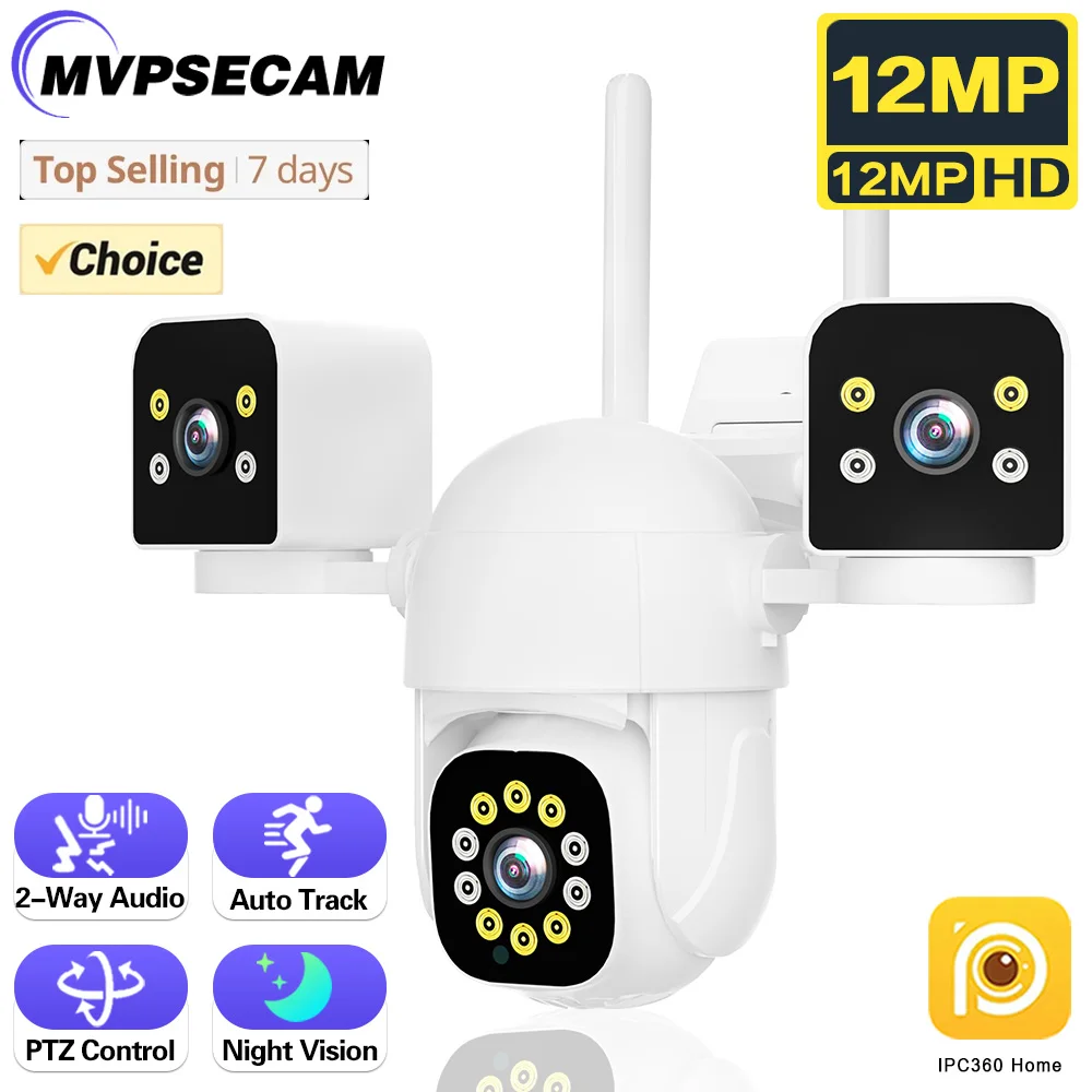 

6K 12MP 3 Lens 3 Screens WiFi Outdoor Camera Ai Motion Tracking PTZ 4K Video Camera Security surveillance Camera IPC360 Home