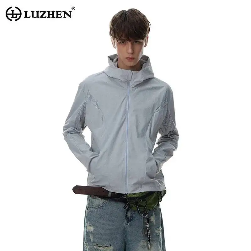 LUZHEN 2026 New Fashion Mesh Splicing Solid Color Hooded Outdoor Jacket Men's High Quality Sports Breathable Casual Coat JY7664