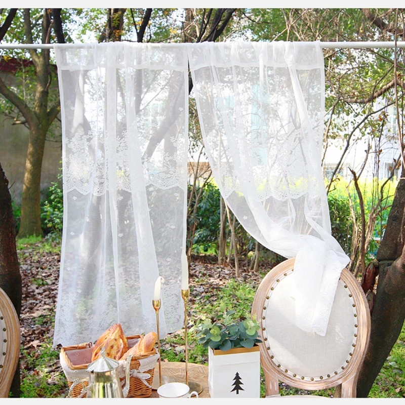 Short Curtain Gauze Drapes Romantic French Wave Lace White Lace Pastoral Semi-shading Window Screen Door Curtains Partition