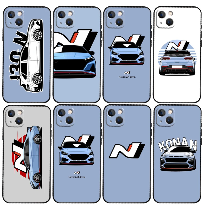 blue car I30N Soft Case For iPhone 14 13 11 12 15 16 Pro Max Mini X XR XS Max Plus Full Cover