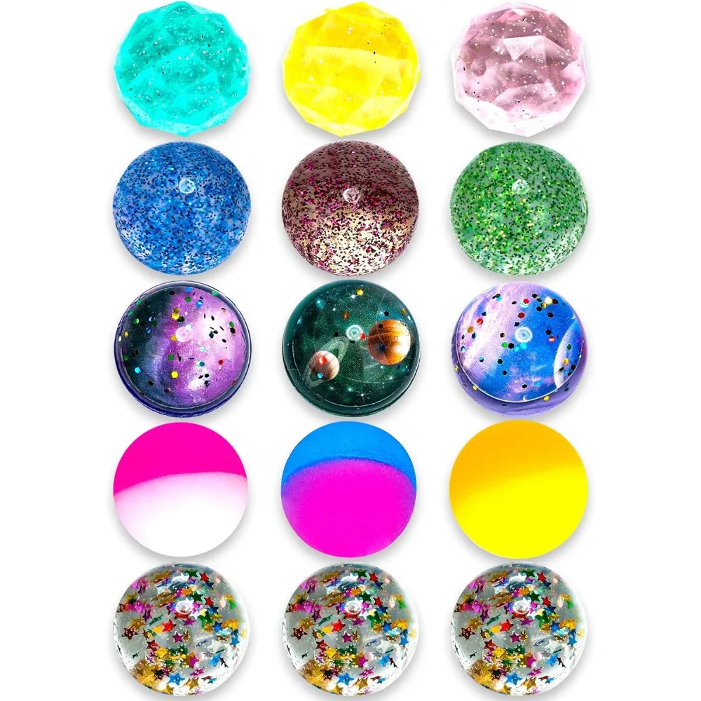 

15PCS Bouncy Balls for Kids with Storage Bag, 5 Styles 32mm Bouncy Balls Bulk Bounce Balls for Kids Birthday Party Favor