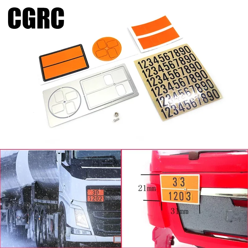 Metallo Girevole Segnale di Trasporto Logo Decorare per 1/14 Tamiya RC Camion Rimorchio Ribaltabile Scania Actros Arocs Volvo Auto Parti FAI DA TE