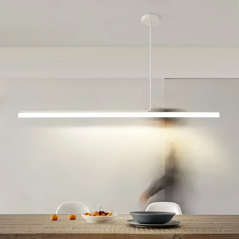 

Modern Long Tube Dimmable LED Chandelier, Black Stylish Light for Dining Table & Kitchen, Minimalist Decor Pendant Light Fixture