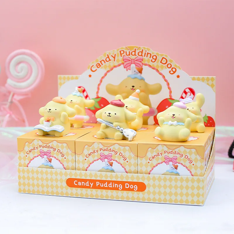 Sanrio Blind Box Pompompurin Kawaii Candy Series Modello di cartone animato Animazione intorno alla casa Decorazione torta Giocattolo per bambini