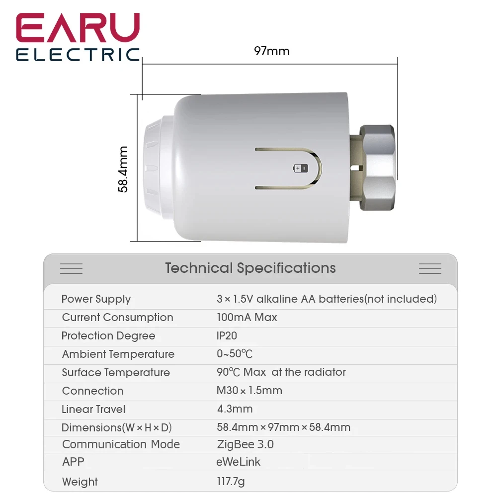 Imagem -02 - Ewelink-smart Zigbee Termostato Radiador Radiador Programável Atuador de Aquecimento Controle Remoto de Temperatura Alexa Google Home Novo