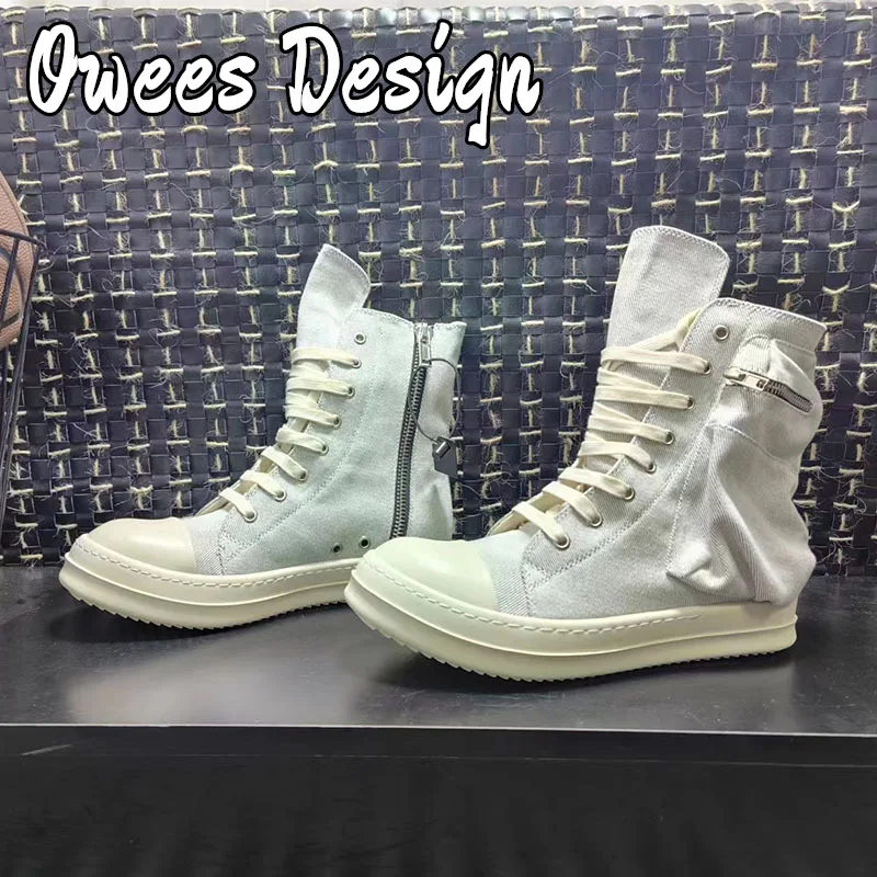 Owees Design Men Women High Top Canvas Shoes Luxury Casual Thick Sole Shoes Trainers Lace Up Zip Sneakers Unisex Brand Shoes