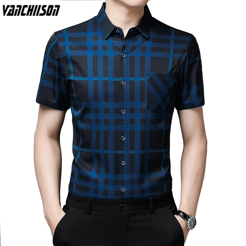 

Men Casual Shirt Tops Short Sleeve for Summer Stripes Retro Vintage Casual Turndown Collar Male Fashion Clothing 00884