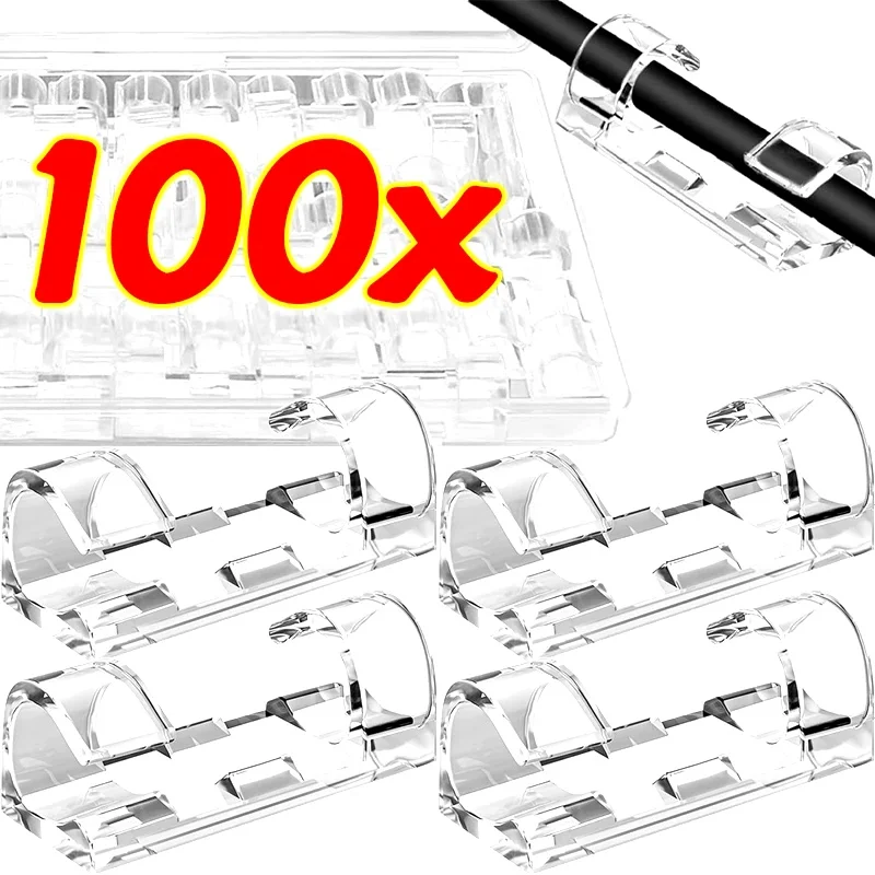 20/100pcs Cable Organizer Clips Cord Holder Transparent Management Wire Manager Home Office USB Data Line Winder Hooks Protector