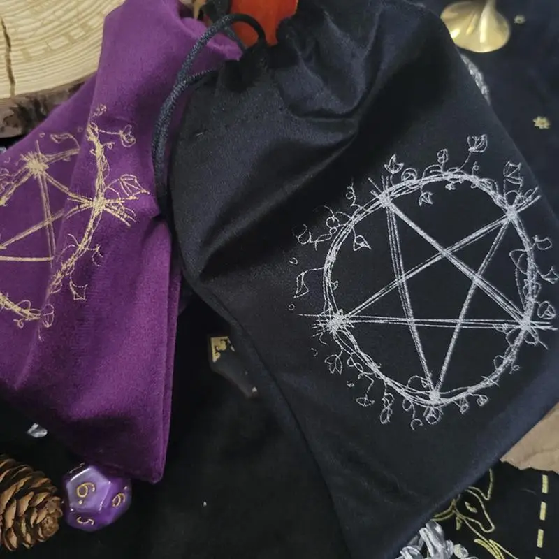 Tarot Card Bag Five-Pointed Star Drawstring Velvet Jewelry Pouch Gift Bags Tarot Rune Bag Dice Bag Travel Gift Bags For Tarot