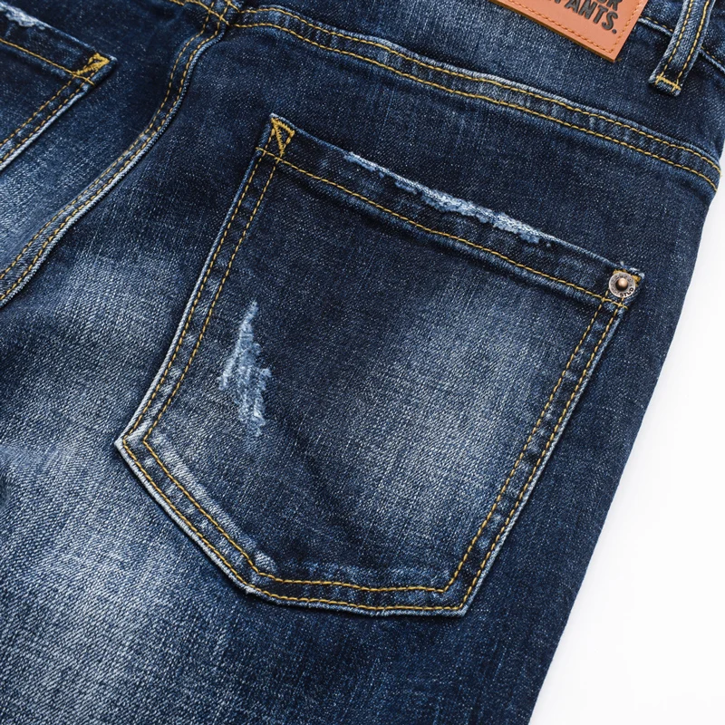 Y2KDesigner Mode Nieuwe Heren Jeans Rimpel Gewassen Nostalgische Stretch Afslanken Blue Jeans High Street Hip Hop Merk Broek Hombre