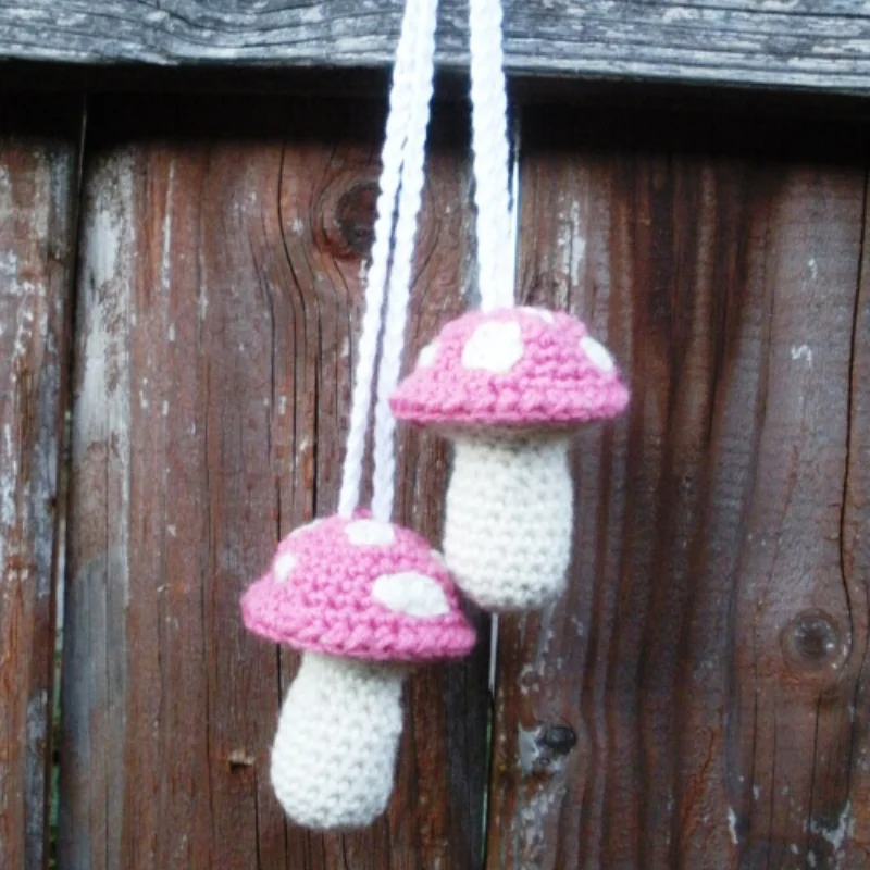 Cute Crochet Mushroom Charm for Car Mirror Hanging Swing Pendant Ornament Gift Auto Interior Decoration Accessories for Women