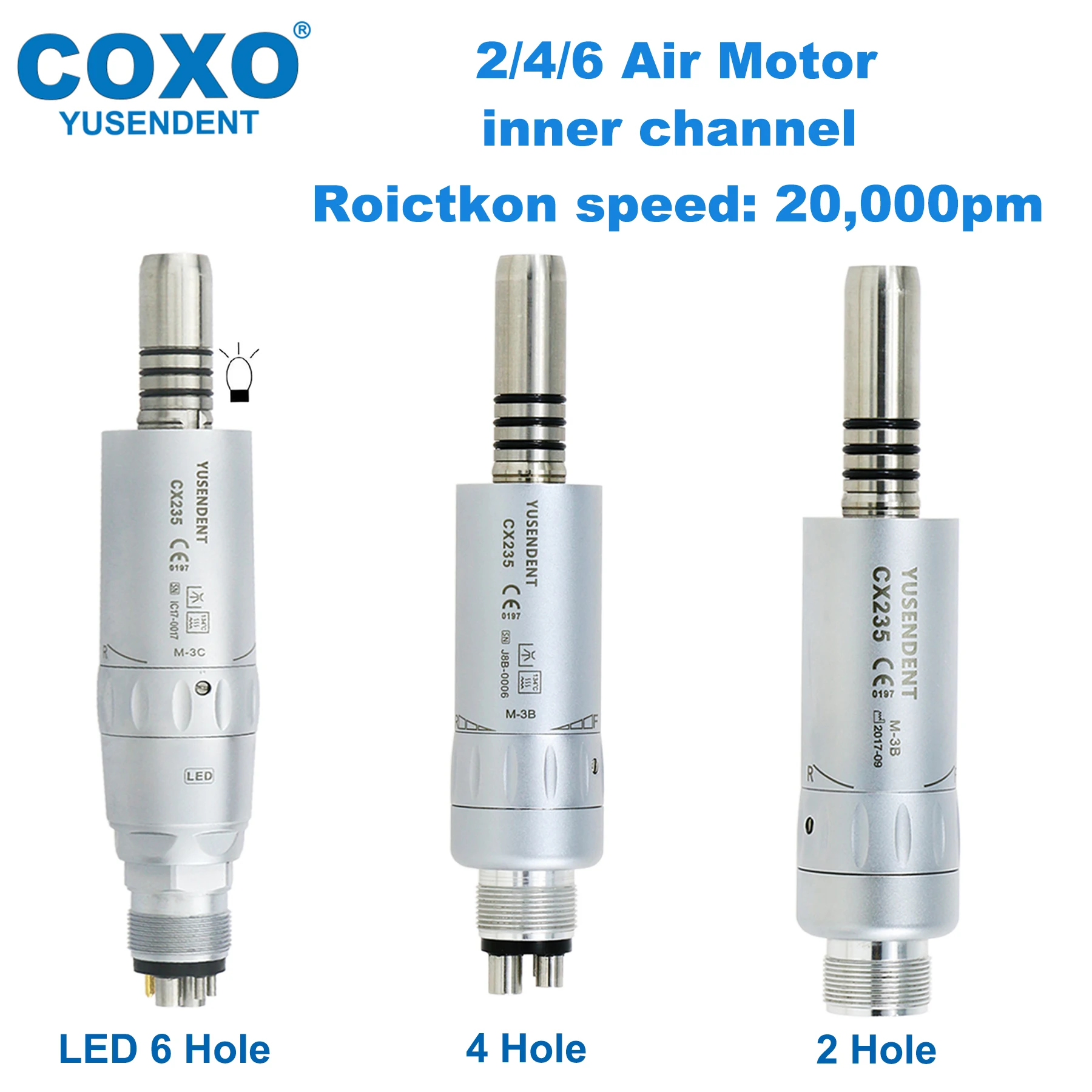 

COXO Dental LED Fiber Optic Air Motor For Low Speed Handpiece Internal Water Spray 2/4/6 Holes ISO E Type Fit NSK KAVO