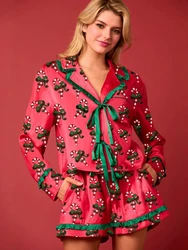 Christmas Pajamas 2 Pieces Set Sexy Fashion Women Female Y2K Long Sleeve Tops And Shorts Suit Matching Sets Tracksuits Outfit