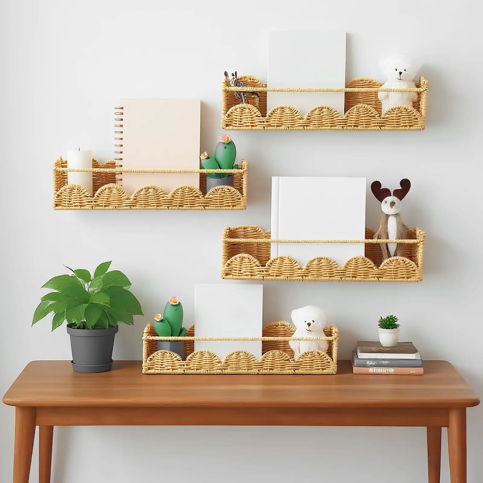 

Handwoven Water Hyacinth Storage Baskets Rattan Weave Wall-mounted Bookshelf Container Wall Decoration for Organizing