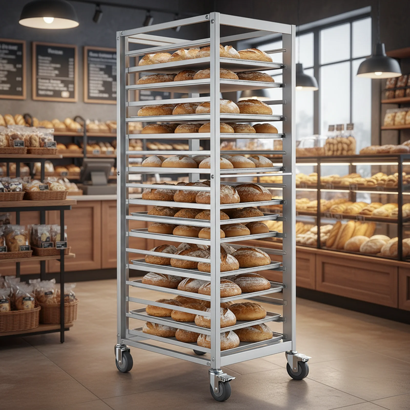 18 Tier Aluminum Baking Tray Rack with 4 Wheels Commercial Kitchen Bun Pan Sheet Pan Rack for Restaurant Cafeteria Pizzeria