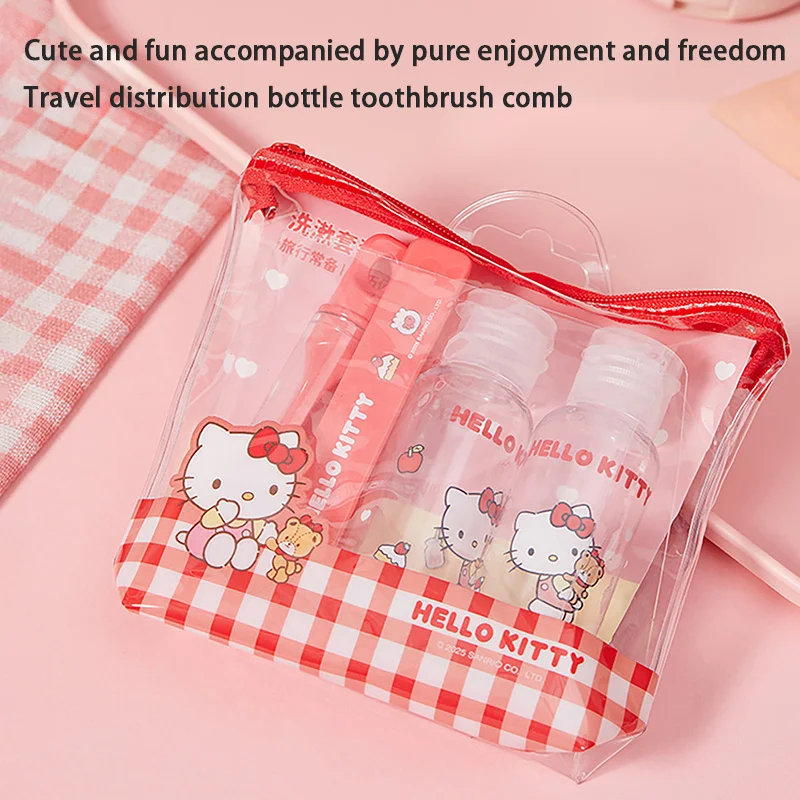 

Дорожный набор туалетных принадлежностей Hello Kitty, портативный косметический органайзер с щеткой для бутылок, чехол-расческа, милый кавайный чехол для женщин