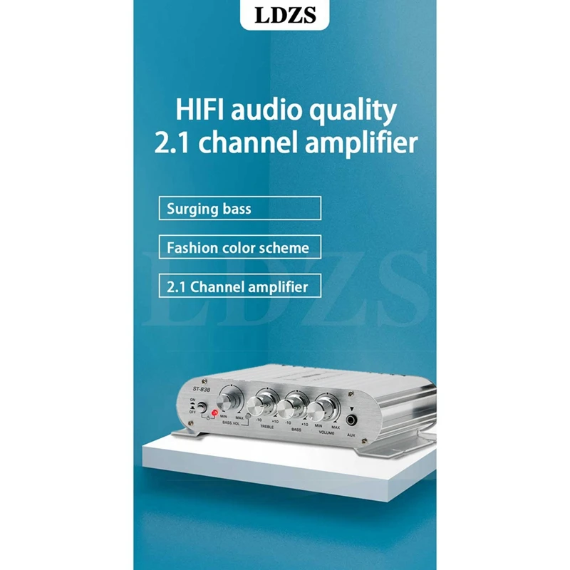 LDZS Silver Car Bluetooth Amplifier Hifi Home Audio Multi-Function Speaker Professional Fever For Car (Adapter Included)