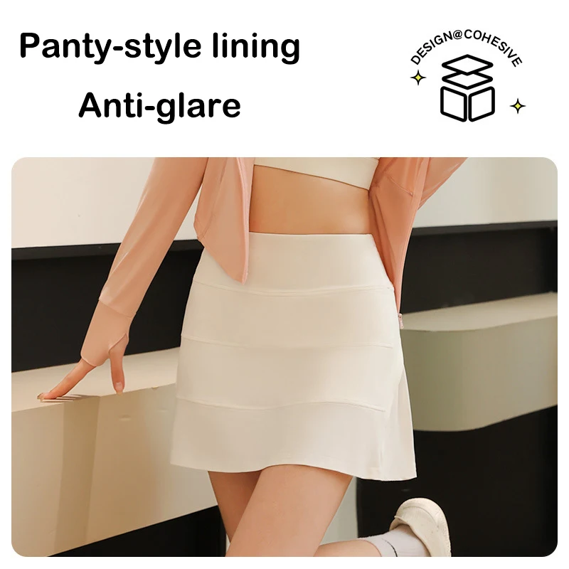 PN&NP Women's Yoga Tennis Skirt High Waist Slimming Sports Training Skirt Two-layer Anti-Exposure Half-length Pleated Skirt