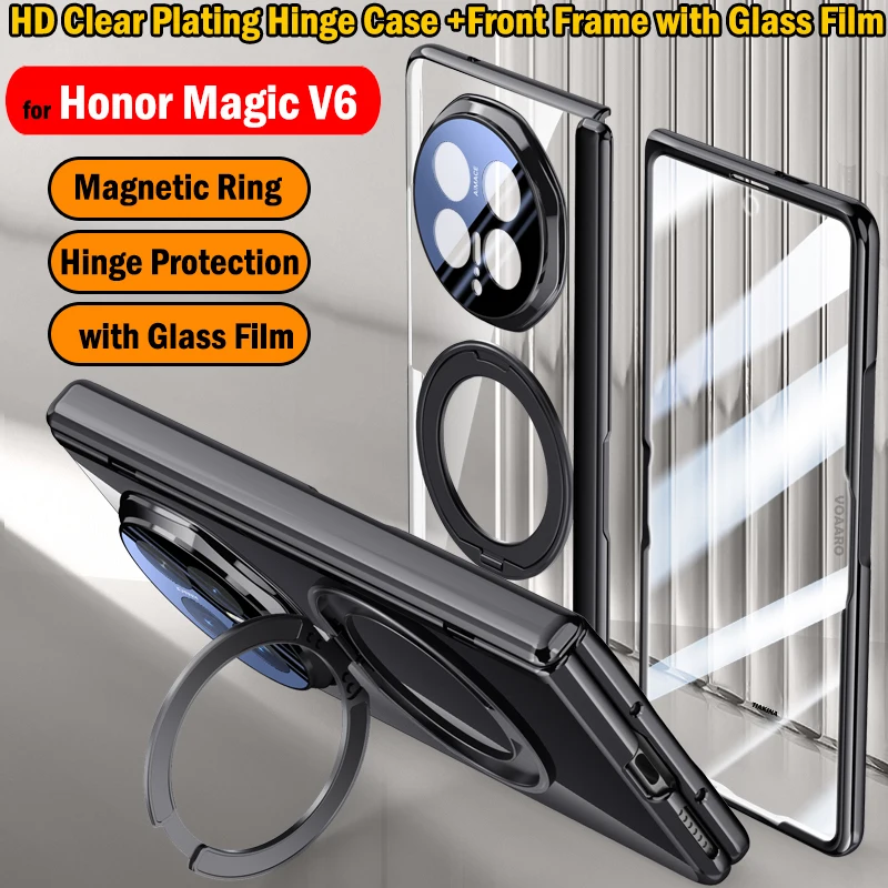 

HD Clear Plating Funda for Honor Magic V6 Case Magentic Ring Stand Cover for Honor Magic V6 Hinge Case Front Frame with Film