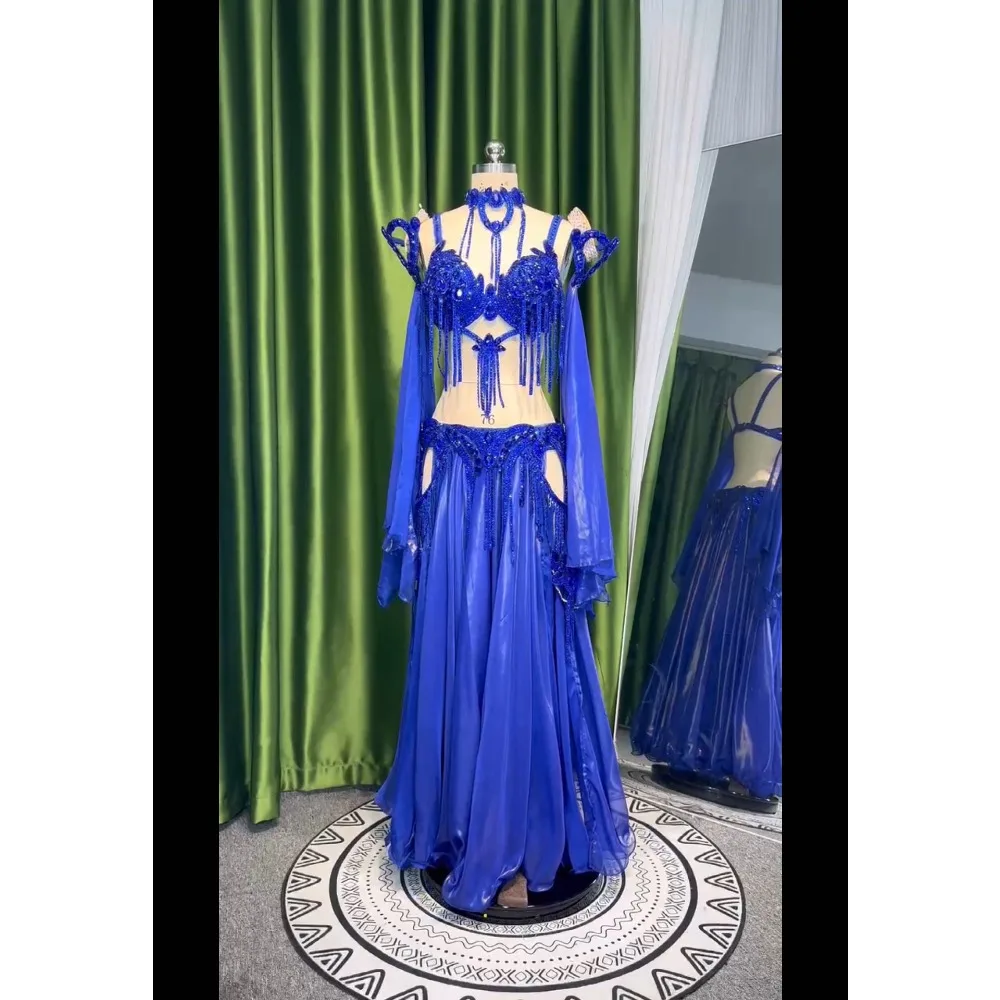 BellyDance Suit Embroidery Diamond Bra Split Fishtail Skirt Performance Set Custom Adult Child Competition Clothing Accessories