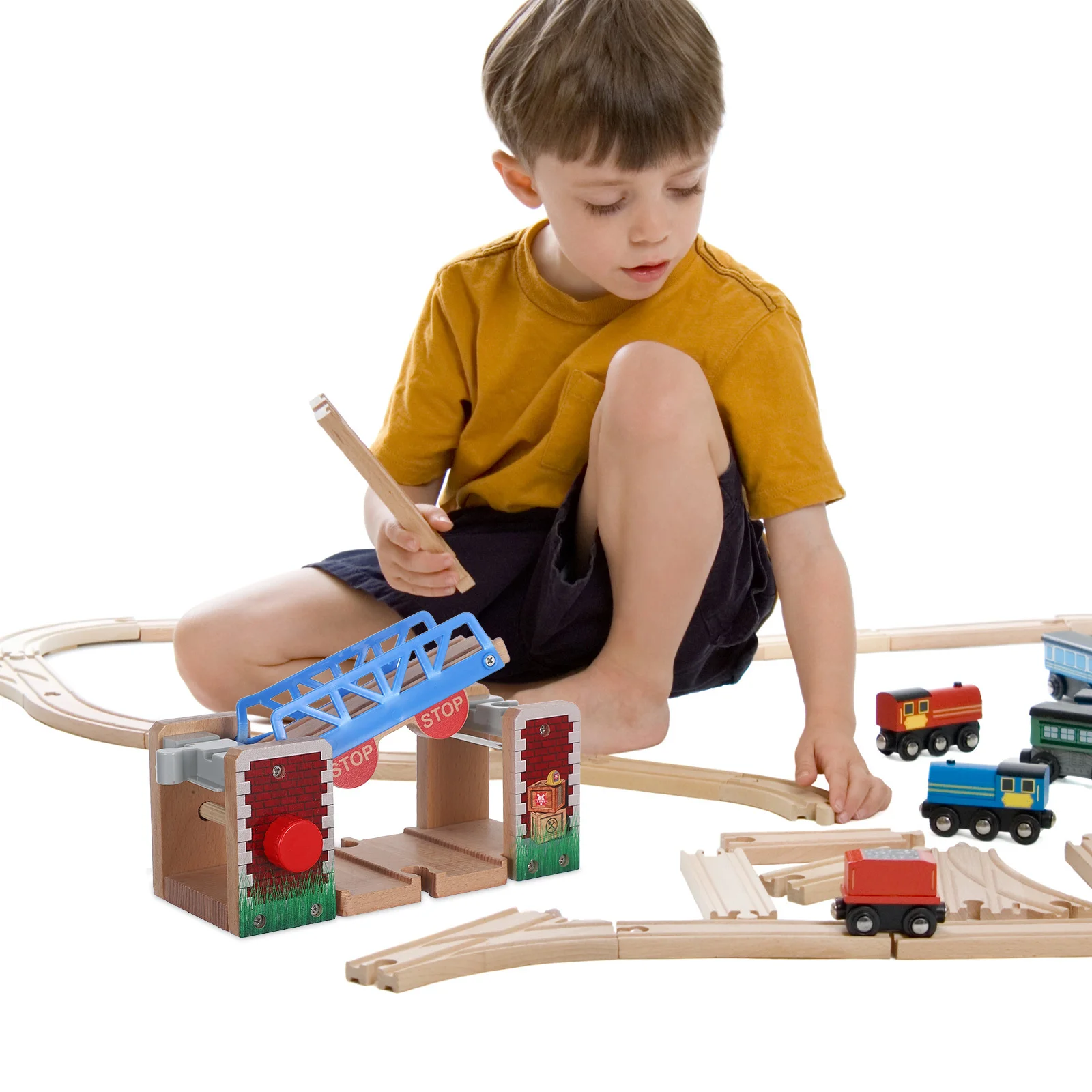 Acessórios de trilhos de trem de madeira Ponte de elevação para ferrovia aumenta a criatividade com experiência de jogo educacional