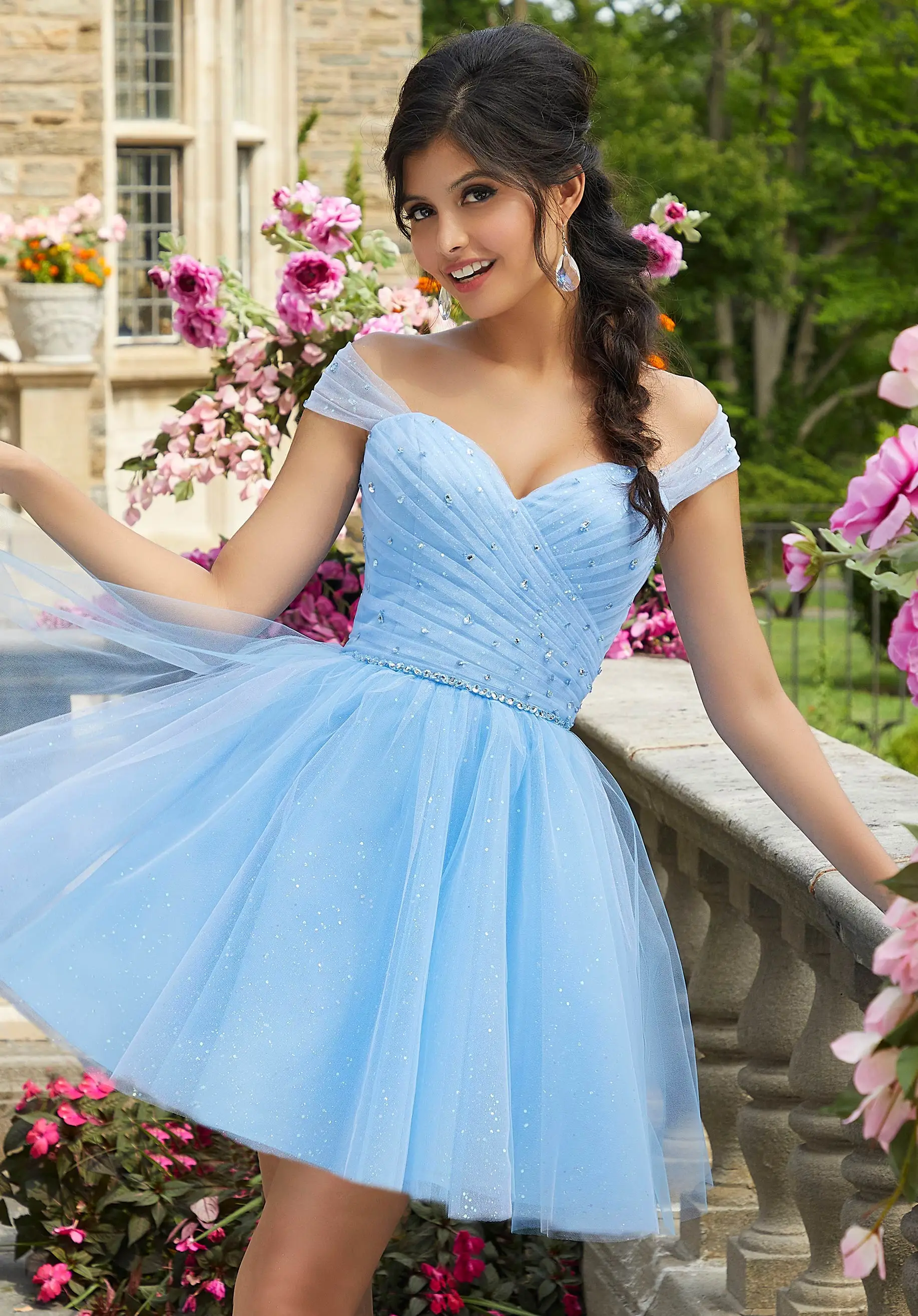 2024 New  Mini  blue Evening Gown M-535