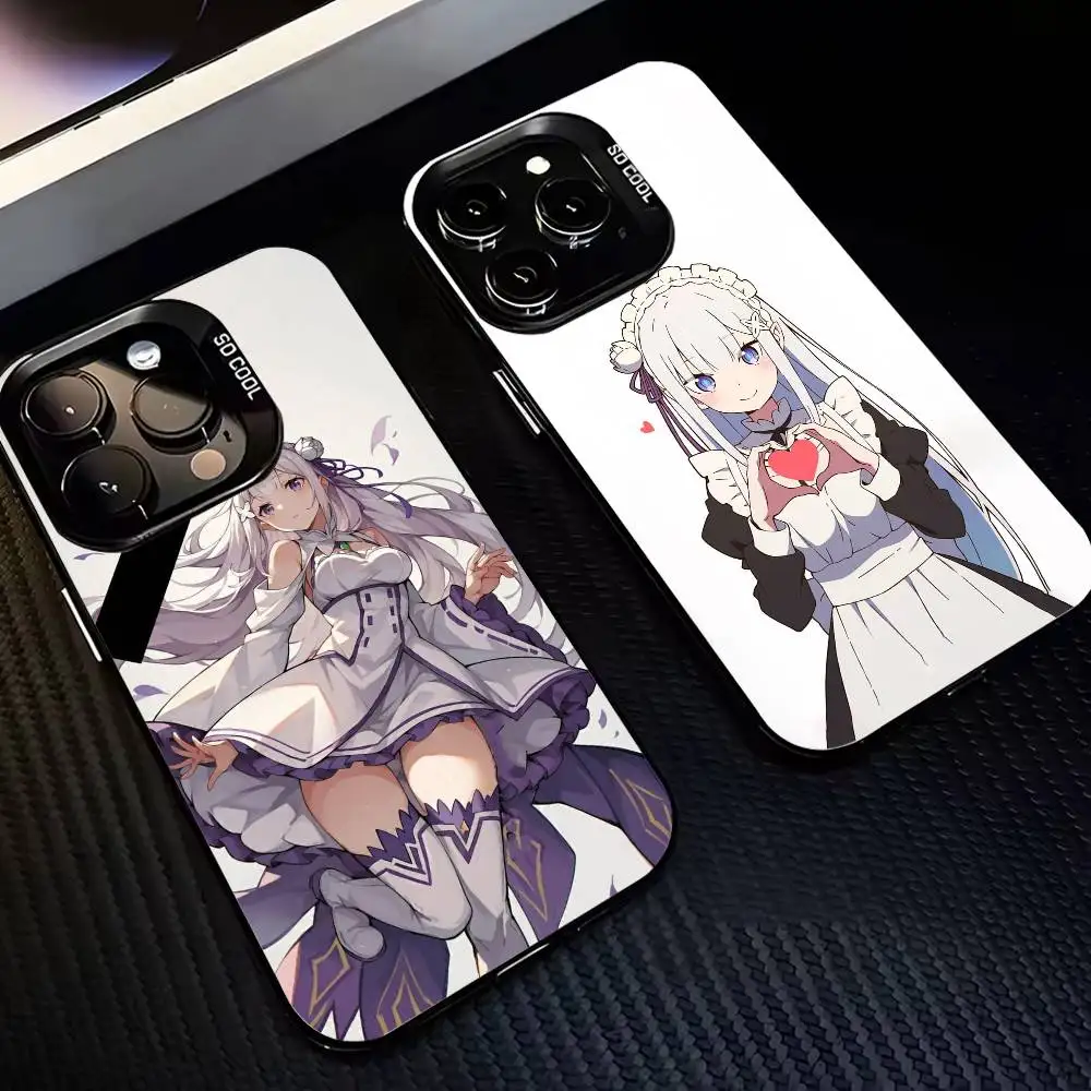 

Re Zero Rem Emilia Phone Case For iPhone17,16,15,14,13,12,11,Pro,MAX White Matte Shockproof Cover
