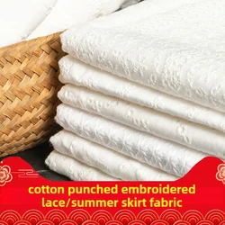 Pure Cotton Embroidered Lace Fabric Hollow Out Soft By The Meter for Wedding Dress Shirt Sewing Guipure 3D Flower Cloth White