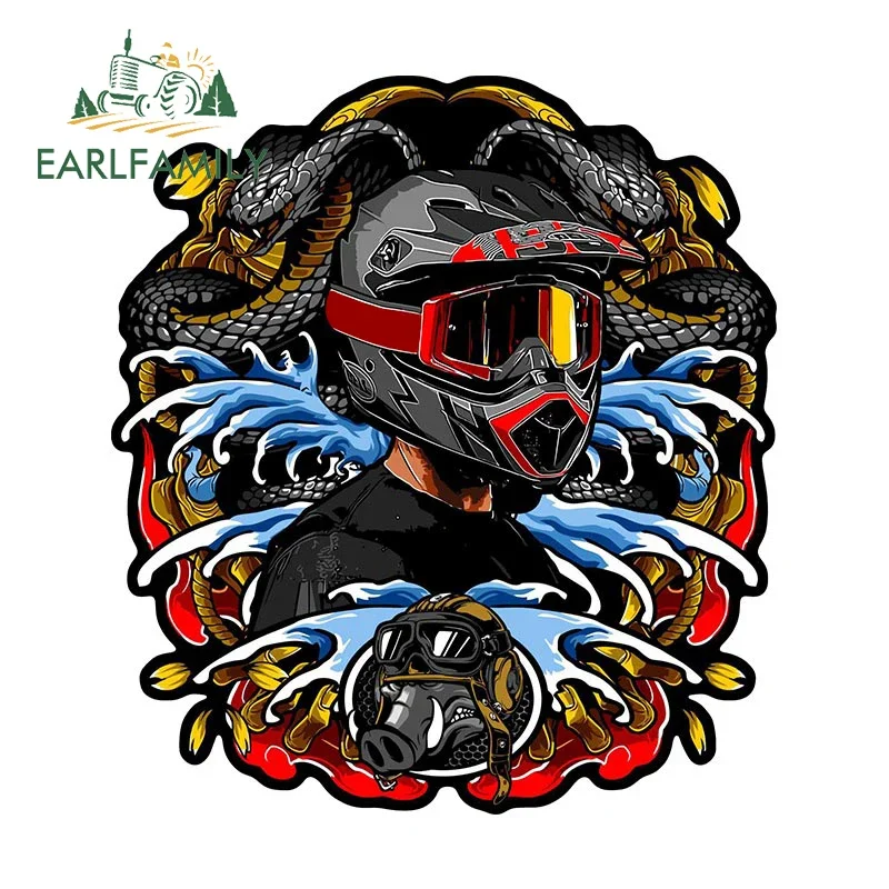 EARLFAMILY Sakura Racer Samurai Car Sticker JDM Creative Biker Man Helmet Decal Windows Car Trunk Decoration Vinyl Car Wrap