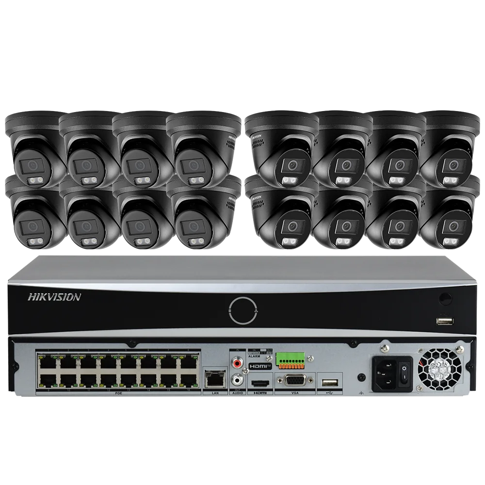 

Hikvision 16ch Security Camera Kits AcuSense 4K NVR 8 MP Colorvu Smart Hybrid Light Turret Motion Scene change detection VCA MIC