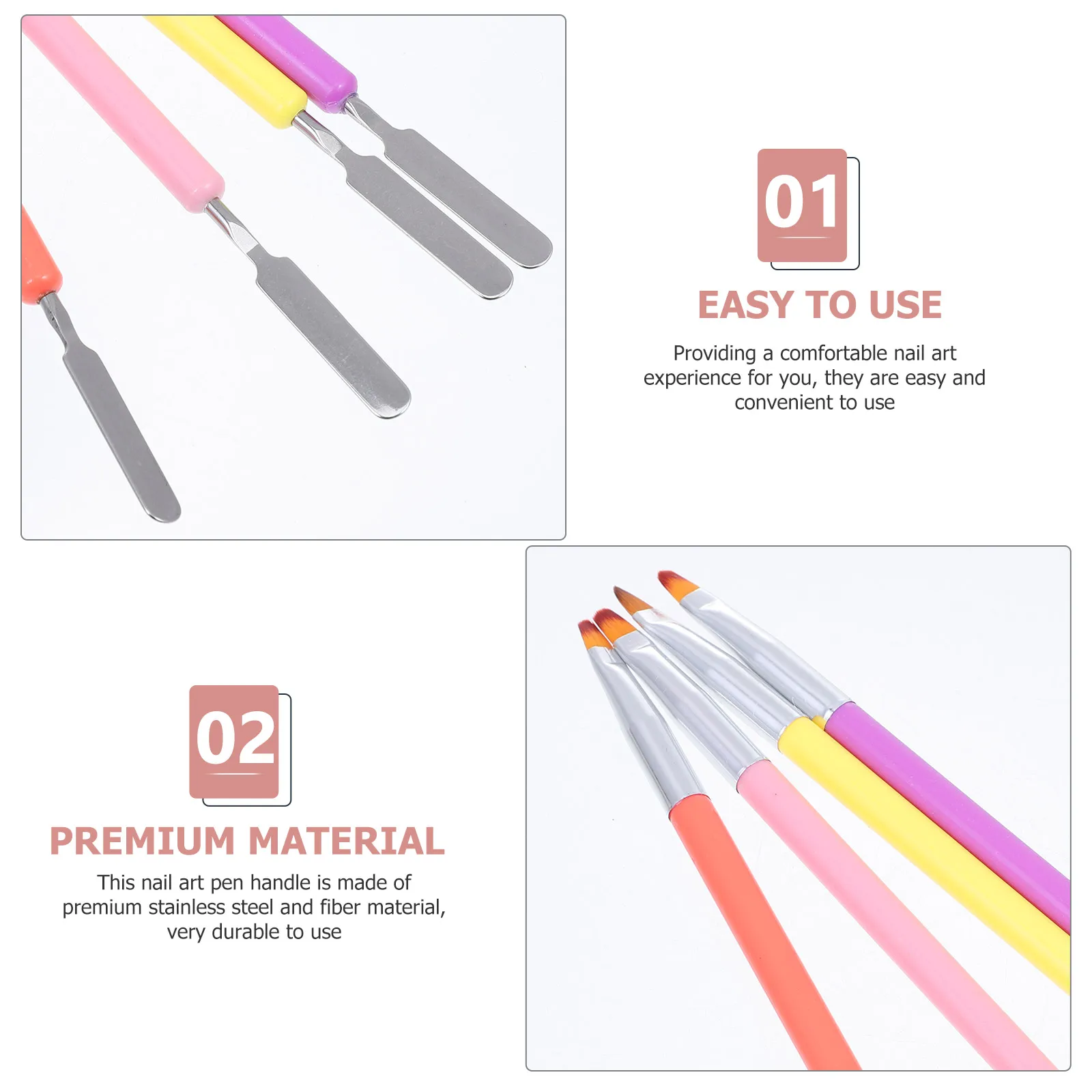 

4pcs Nail Art Pen Double Headed Gel Extension 01# 02# Yellow 03# Pink 04# Purple Stainless Steel Reusable Manicure