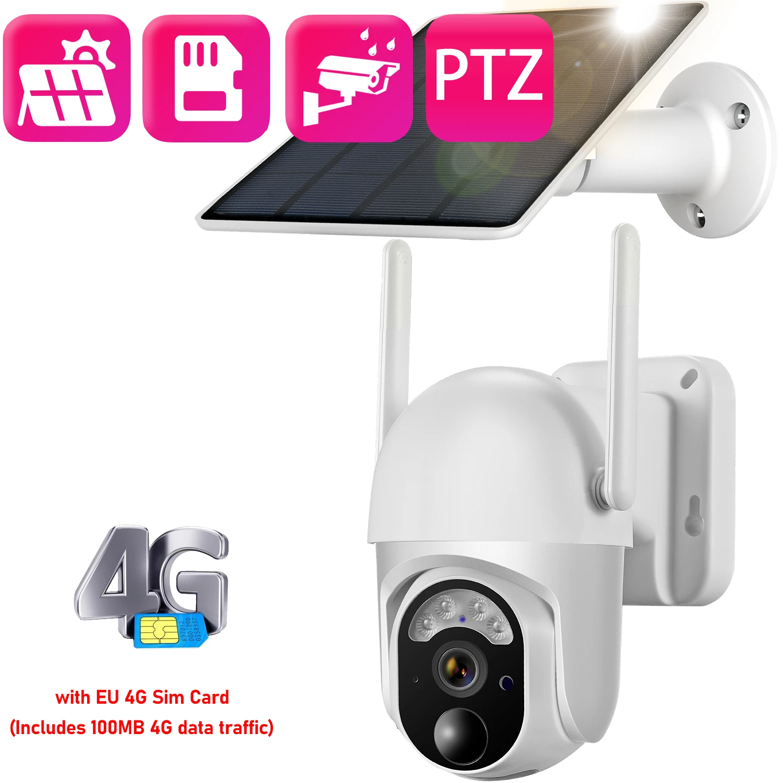 AZISHNEU 4G LTE cellular security camera with SIM card for outdoor color lens two-way communication, solar energy 3MP