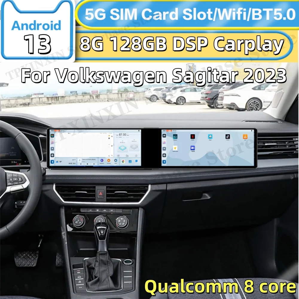 

Dual-screen Interaction Android For Volkswagen Sagitar 2023 Car Radio Multimedia GPS Navigation Video Stereo Screen Head Unit