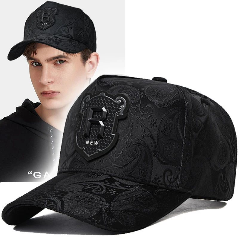 Spring and Summer New Hat Men\'s Tall Crown Cashew Embossed Baseball Cap Fashion Face-Looking Small Men Casual Peaked Cap