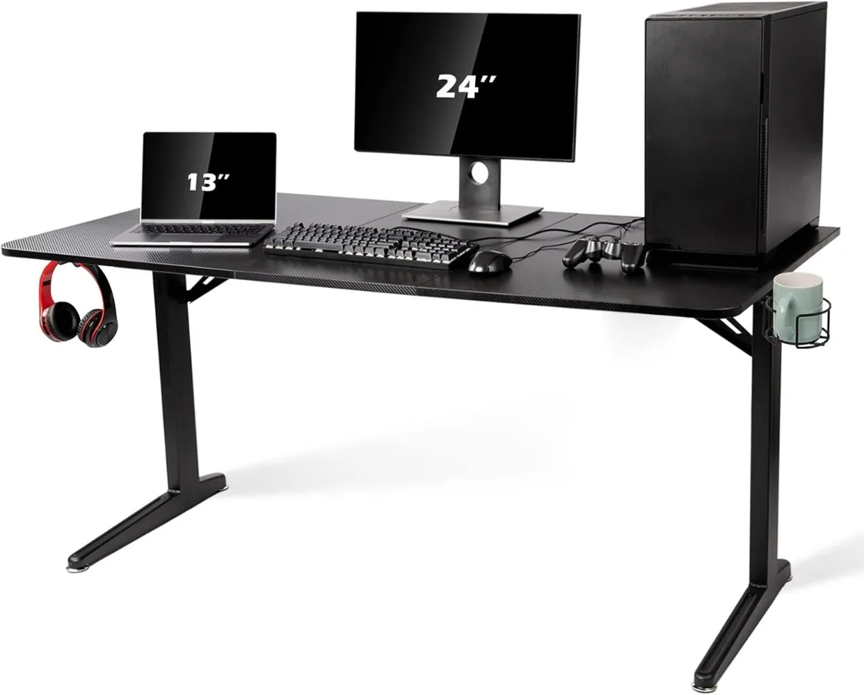 Topsky Gaming Desk Groot Oppervlak 63 ''X 31.5'' Met Bekerhouder, Koptelefoonhaak En Kabelbeheer (Zwart)