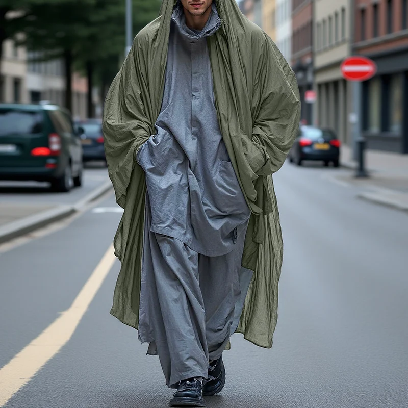 INCERUN, gabardina de estilo largo para hombre, abrigos informales de manga larga con capucha lisa, cazadora de moda de punto abierto de gran tamaño para hombre, ropa de calle