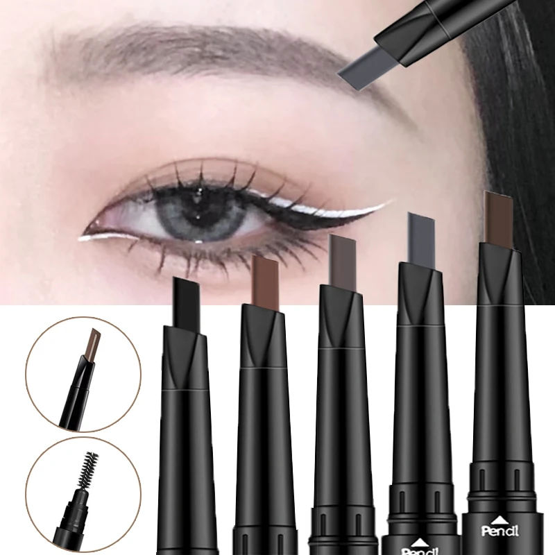 5 Color Waterproof Matte Eyebrow Pen Makeup Double Head Long Lasting Brown Non-Smudged Eye Brow Pencil Tint with Brush Cosmetics
