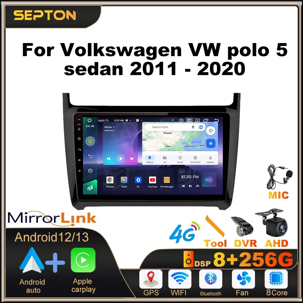 

SEPTON Android12 Car Radio for Volkswagen POLO 5 2011-2020 Head Unit Wifi Carplay AndroidAuto GPS 8+128G Multimedia Video Player