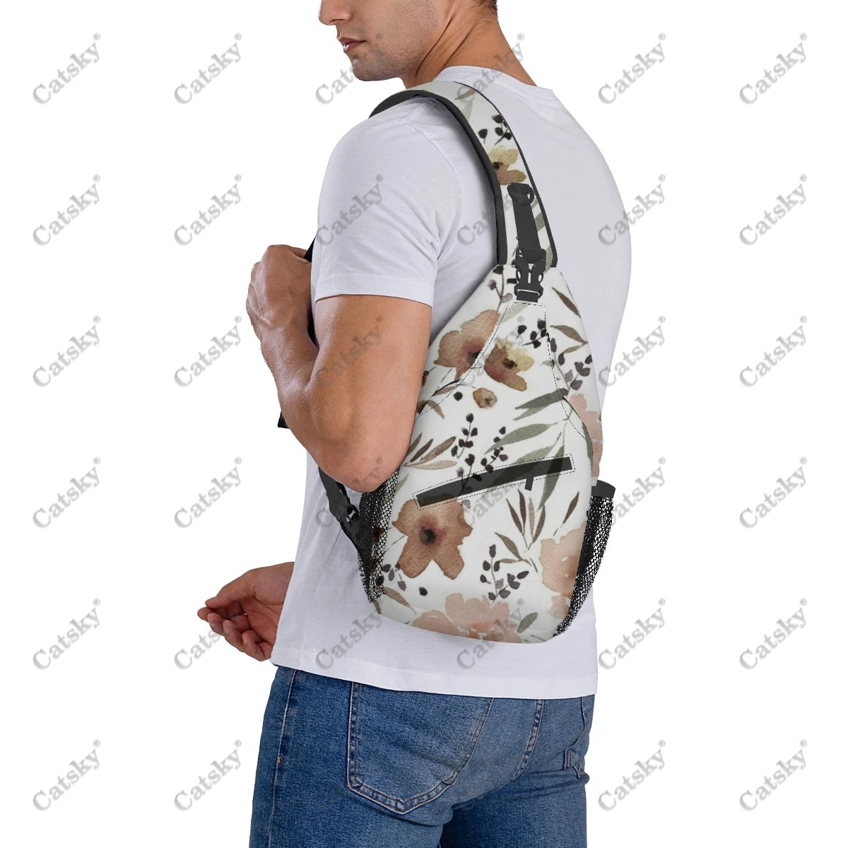 Floral Print Cross chest bag diagonally, For Men Women Travel Hiking Chest Bag Adjustable Backpack