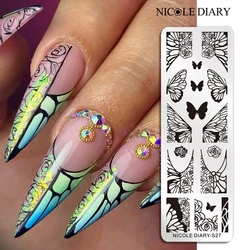 NICOLE DIARY Butterfly Nail Art Stamping Plates Rose Flower Floral Line Printing Stencil Nail Stamp Template Nail Printing Tool