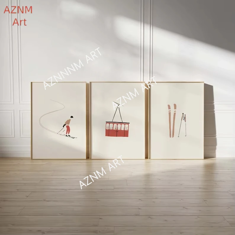 1PC/3pcs Minimalist Ski Sports Painting Canvas Print Retro S