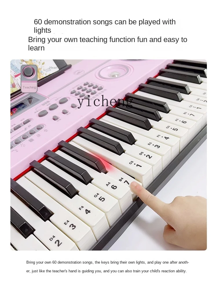 Tqh Baby Children's Electronic Keyboard Adult Beginner Playing Toy with Microphone Girl Household Multifunctional Piano