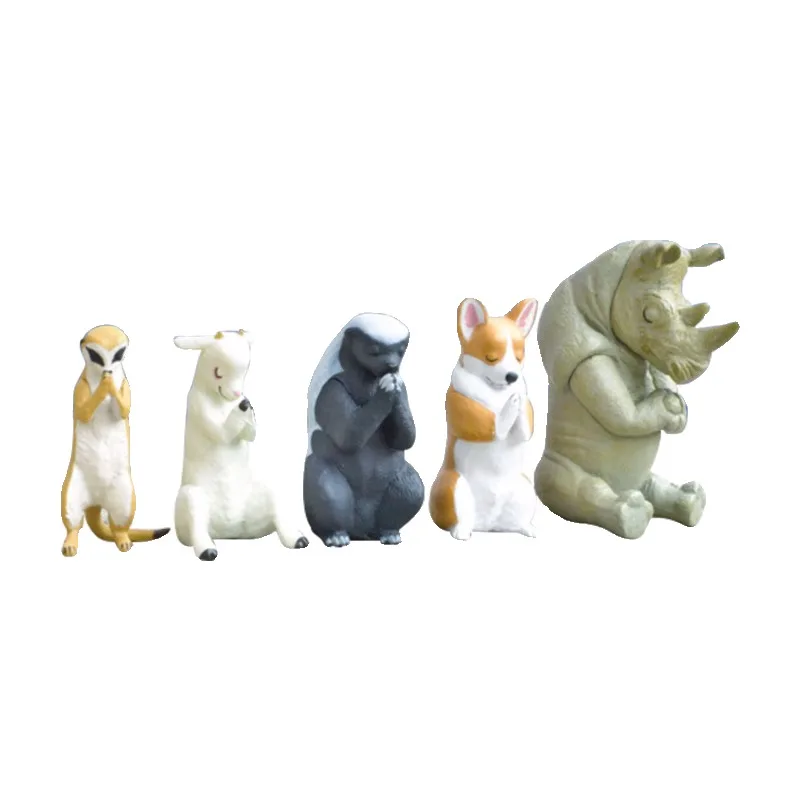 Original YELL Gashapon Bless The Animals with Palms Rhinoceros Qversion Mini Animal Action Figure Model Toys Gifts Collection