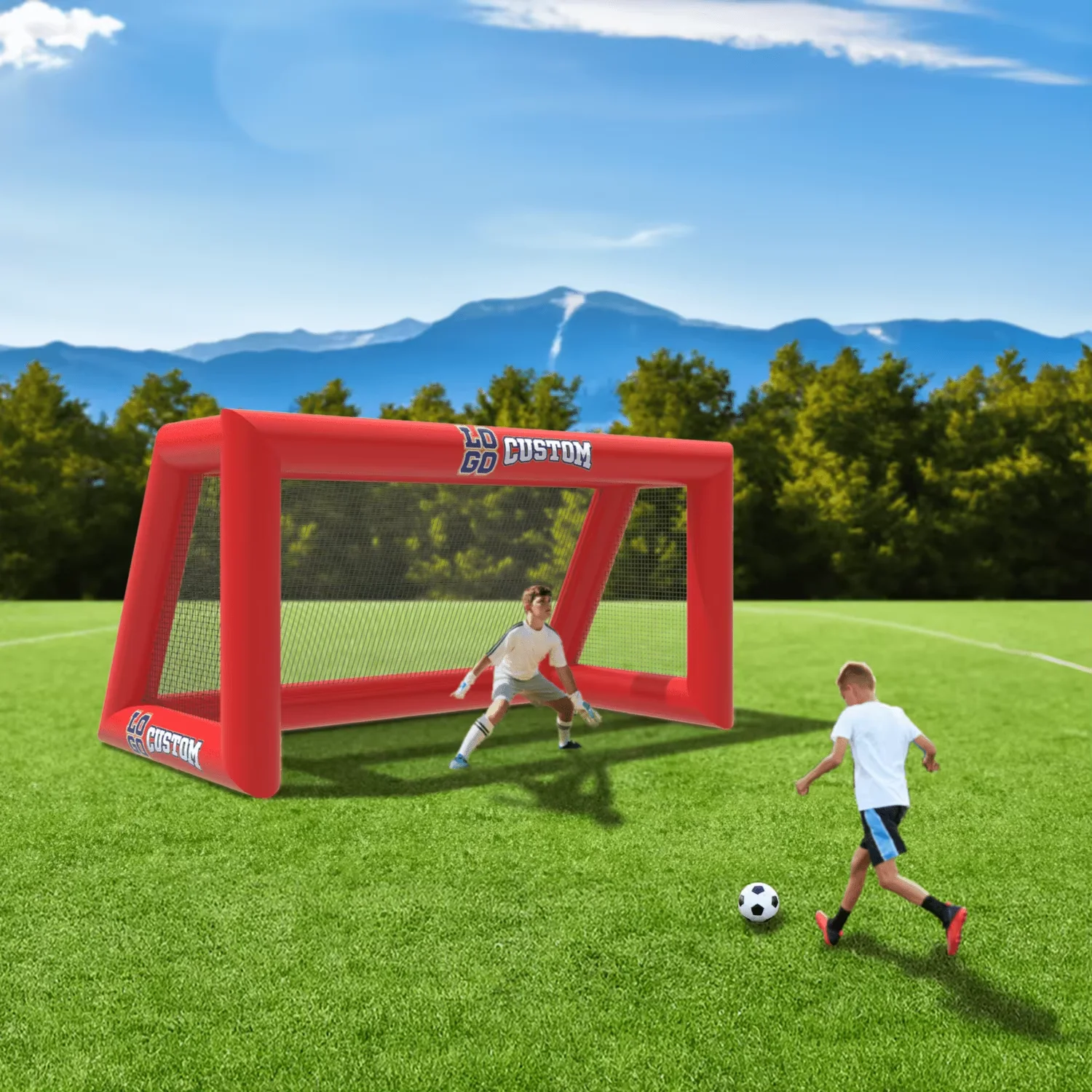 Porte de football gonflable portable pour enfants et adultes, PVC durable, jeu de but de football, pratique de tir de baseball, extérieur